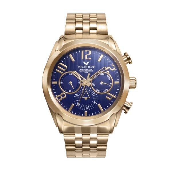 Reloj Viceroy Caballero Magnum Acero Ip Dorado, Multifunción, Esfera Azul Ref: 471195-97