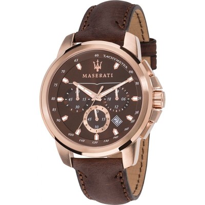 Reloj Maserati Caballero Successo Piel y Esfera Marrón Acero Rosado Chronograph 44mm Ref: R8871621004