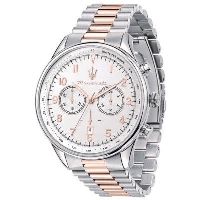 Reloj Maserati Caballero Tradizione Bicolor Acero/Rosado Esfera Plateada 45mm Ref: R8873646002