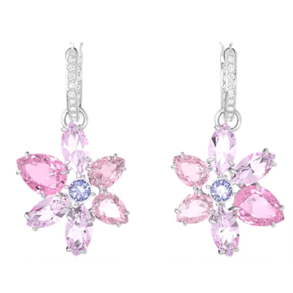 Pendientes Swarovski Gema Mixtas Flor Rosas Baño De Rodio Ref: 5658397