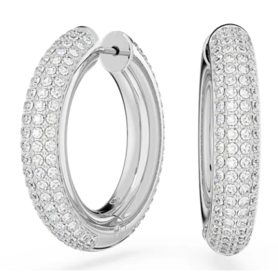 Pendientes De Aro Swarovski Dextera Medianos Blancos Baño De Rodio Ref: 5651392