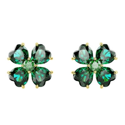 Pendientes De Tachuelas Swarovski Idyllia Trébol Verde Chapado En Tonos Dorados Ref: 5666236
