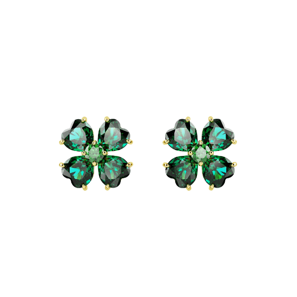 Pendientes De Tachuelas Swarovski Idyllia Trébol Verde Chapado En Tonos Dorados Ref: 5666236