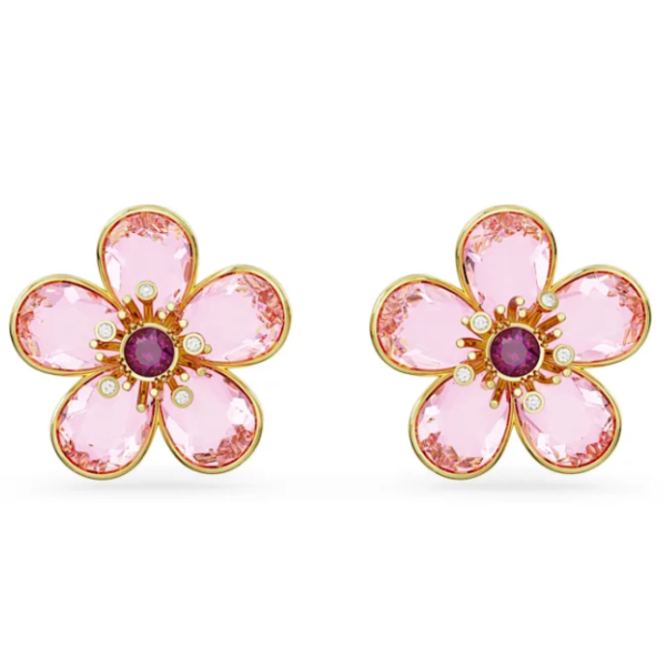 Pendientes De Botón Swarovski Florere Flor Rosas Chapados Tonos Dorados Ref: 5656635