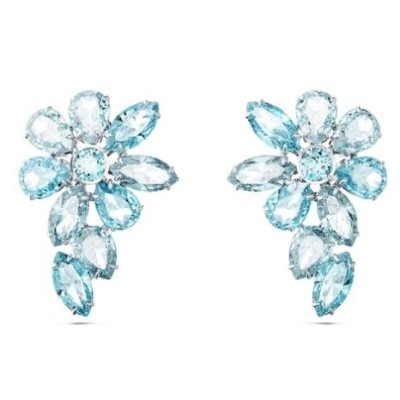 Pendientes Gema, Tallas mixtas, Flor, Azules, Baño de rodio Swarovski Ref.5666016