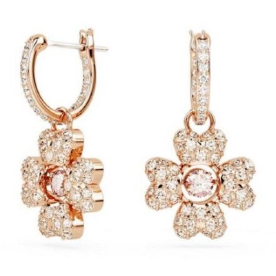 Swarovski Idyllia drop earrings Clover, White, Rose gold-tone plated ref. 5674212