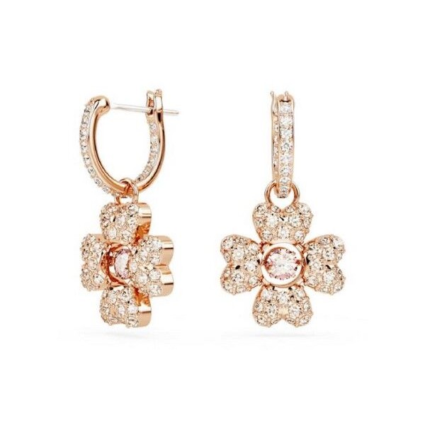 Swarovski Idyllia drop earrings Clover, White, Rose gold-tone plated ref. 5674212