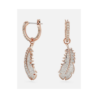 Pendientes Swarovski Nice Pluma, Blancos, Baño Tono Oro Rosa Ref: 5663486