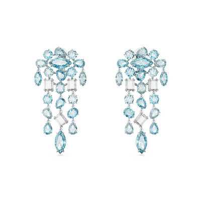 Pendientes De Clip Gema Tallas Mixtas, Candelabro, Azules, Baño de rodio Swarovski Ref.5666015