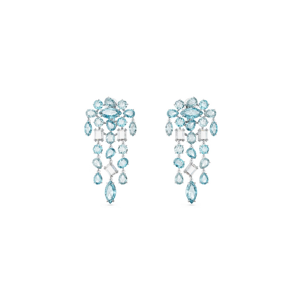 Pendientes De Clip Gema Tallas Mixtas, Candelabro, Azules, Baño de rodio Swarovski Ref.5666015