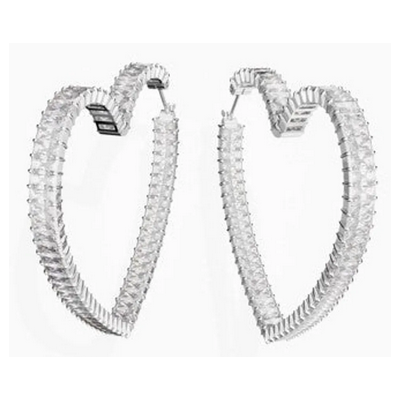 Pendientes De Aro Matrix Corazón, Grandes, Blancos, Baño De Rodio Swarovski Ref.5647591