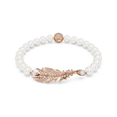 Pulsera Swarovski Nice Cierre Magnético, Pluma, Blanca, Baño tono oro rosa Ref.5663482
