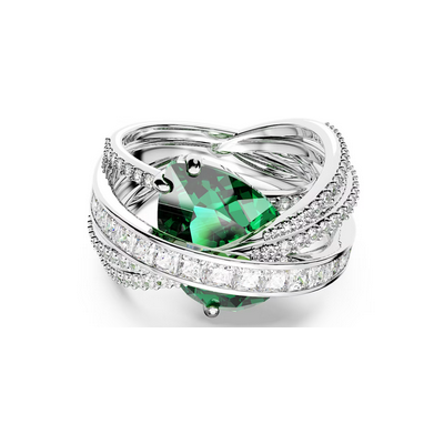 Anillo de cóctel Hyperbola, Circonita neutra en carbono, Tallas mixtas, Cuatro bandas, Verde, Baño Rodio Swarovski Ref.5666957