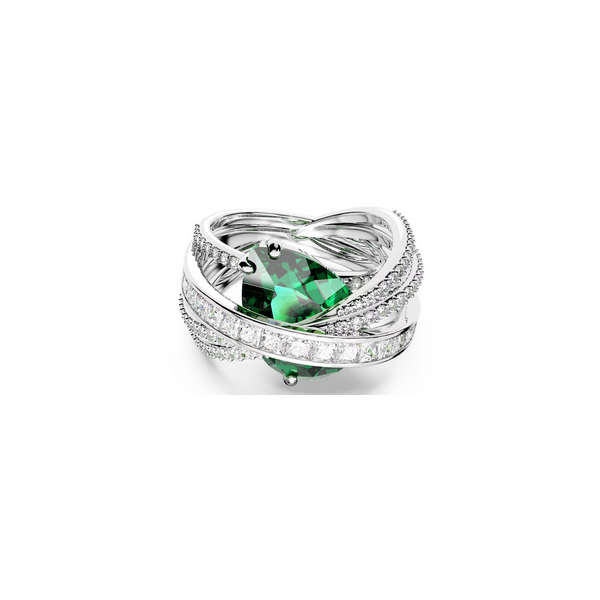 Anillo de cóctel Hyperbola, Circonita neutra en carbono, Tallas mixtas, Cuatro bandas, Verde, Baño Rodio Swarovski Ref.5666957