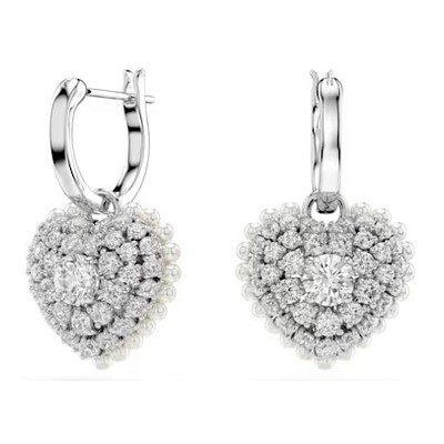 Pendientes Swarovski Hyperbola Corazón Blancos Baño De Rodio Ref: 5684384
