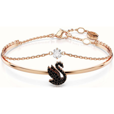 Brazalete Swarovski Iconic Swan Cisne Negro Baño Tono Oro Rosa Ref: 5678048