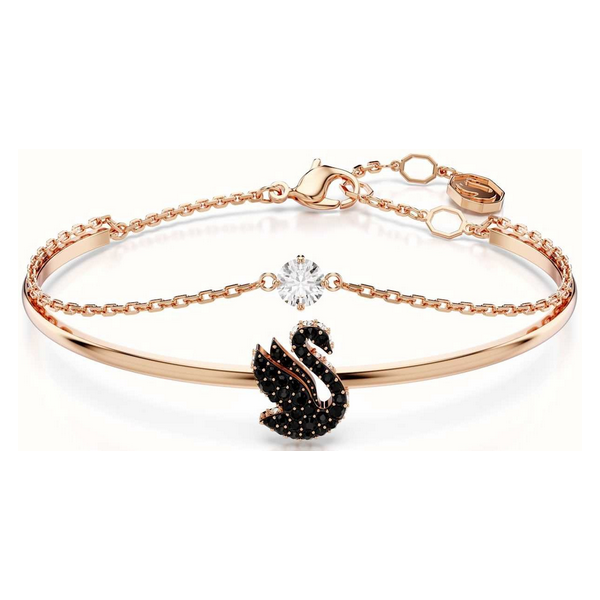 Brazalete Swarovski Iconic Swan Cisne Negro Baño Tono Oro Rosa Ref: 5678048