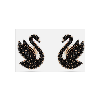 Pendientes de botón Swarovski Swan, cisne, negros, baño tono Oro Rosa Ref.568408