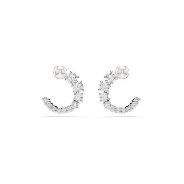 Pendientes Swarovski De Aro Matrix Crystal Pearl, Talla Redonda, Blancos, Baño De Rodio Ref: 5692260