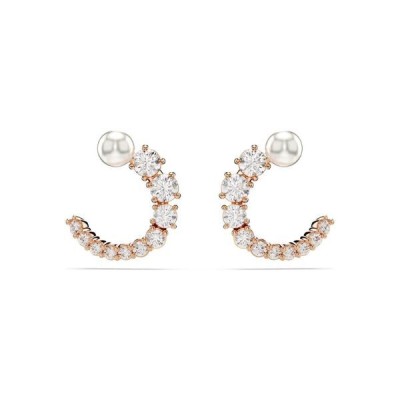 Pendientes Swarovski De Aro Matrix Crystal Pearl, Talla Redonda, Blancos, Baño Tono Oro Rosa Ref: 5692264