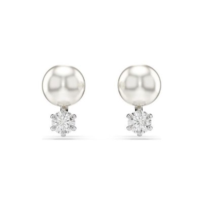 Pendientes De Botón Swarovski Matrix Perla De Cristal Talla Redonda Blancos Baño De Rodio Ref: 5694225