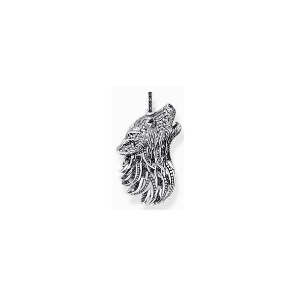 Colgante de plata ennegrecida en forma de perfil de lobo con piedras Thomas Sabbo Ref.PE966-643-21