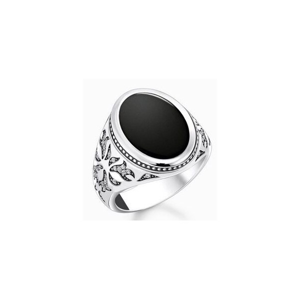 Anillo de sello de plata ennegrecida con ónix negro Thomas Sabo Ref.TR2454-641-11-50