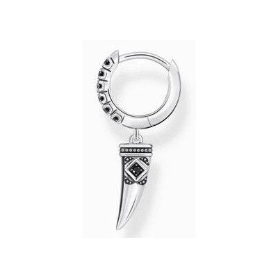 Pendiente unisex Thomas Sabo  Aro individual de plata ennegrecida con colgante en forma de colmillo y piedras Ref.CR725-643-11