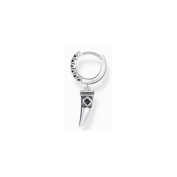 Pendiente unisex Thomas Sabo  Aro individual de plata ennegrecida con colgante en forma de colmillo y piedras Ref.CR725-643-11