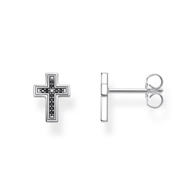 Pendientes Thomas Sabo Unisex Cruz Negro Plata De Ley Con Circonitas Negras Ref: H2112-643-11