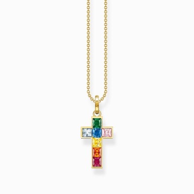Collar Thomas Sabo cruz piedras de colores oro Ref. KE2166-996-7-L45V