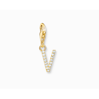 Charm Thomas Sabo Colgante Charm Letra V Con Piedras Blancas Chapado En Oro Ref: 1985-414-14