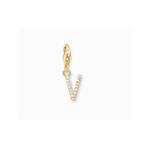 Charm Thomas Sabo Colgante Charm Letra V Con Piedras Blancas Chapado En Oro Ref: 1985-414-14