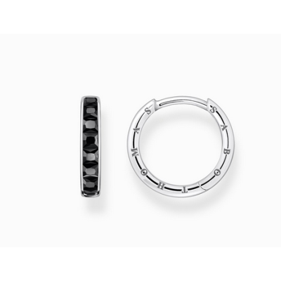 Pendientes Aros Con Piedras Negras Pavé Plata Ref: CR668-643-11