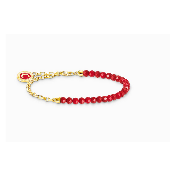 Pulsera Miembro Charm Thomas Sabo Con Cuentas Rojas Y Eslabones Con Baño De Oro Ref: A2130-427-10-L17V