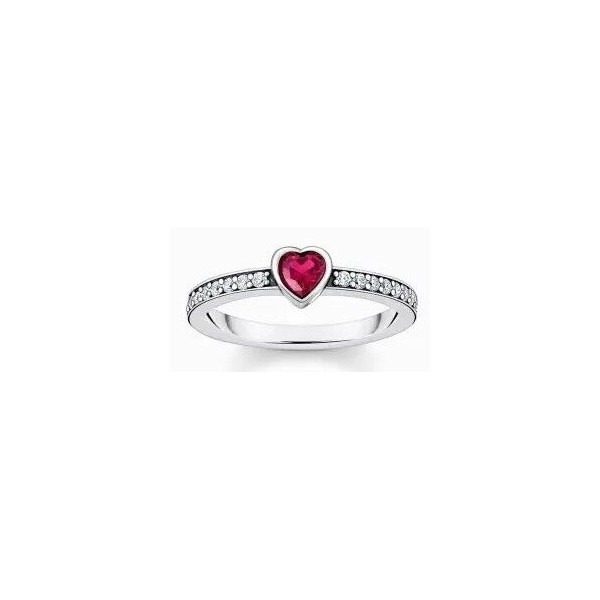 Thomas Sabo  Anillo solitario de plata con piedra roja + circonita Ref.TR2448-640-10-58