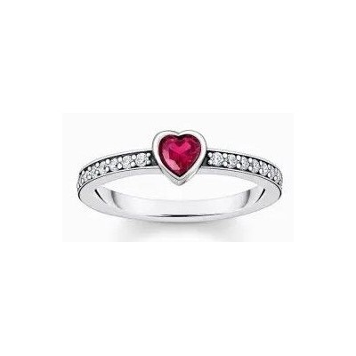 Thomas Sabo  Anillo solitario de plata con piedra roja + circonita Ref.TR2448-640-10-52