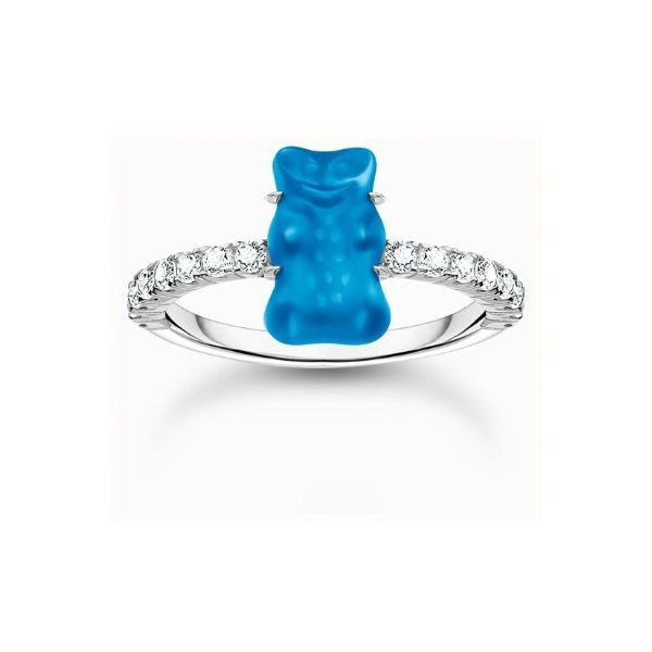 Anillo Thomas Sabo HARIBO  Ref. TR2459-052-1-52 de plata con Osito de Oro azul mini y piedras de circonita