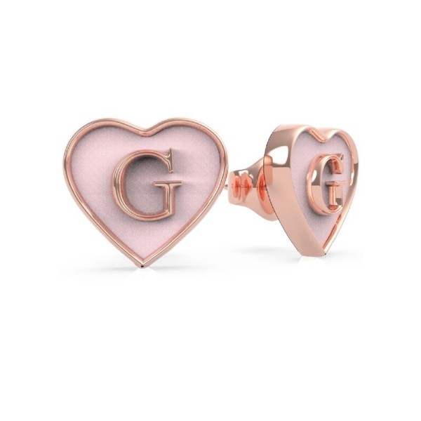 Guess pendientes mujer acero oro rosa y esmalte rosa rose enamel g heart studs rg Ref: UBE70255