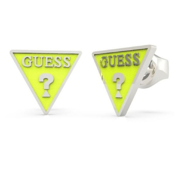 Guess pendientes mujer acero y esmalte fluorescente yellow triangle logo studs rh