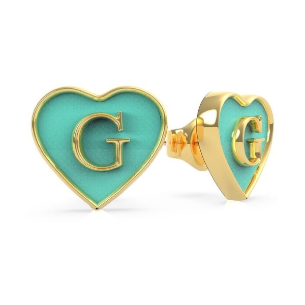 Guess pendientes mujer acero dorado turquoise enamel g heart studs yg Ref: UBE70254