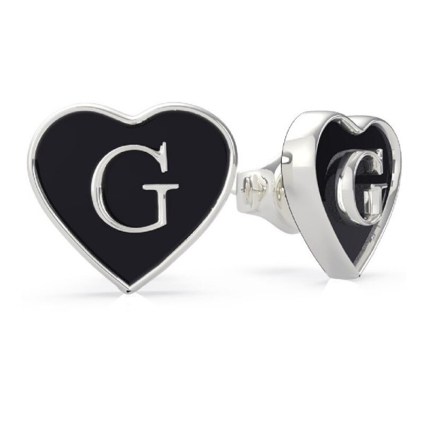 Guess pendientes mujer acero y esmalte negro black enamel g heart studs rh Ref: UBE70253