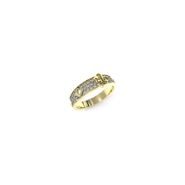 Anillo Guess de mujer 4G Forever acero dorado y circonitas Ref.JUBR03285JWYG52