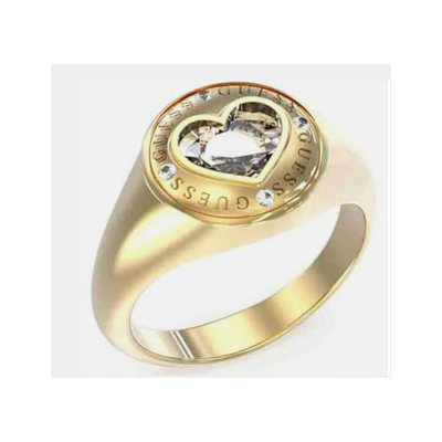 Guess Mujer Anillo Rolling Hearts, dorado, Talla 56