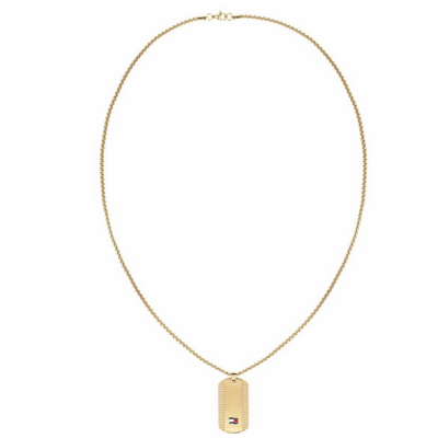 Tommy Hilfiger colgante caballero acero dorado placa con logo Ref: 2790423