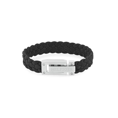 Pulsera Tommy Hilfiger Caballero Piel Trenzado Negro Y Acero Ref: 2790517