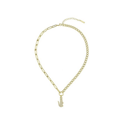 Collar Lacoste Cocodrile Mujer Acero Dorado Con Circonitas Ref: 2040145