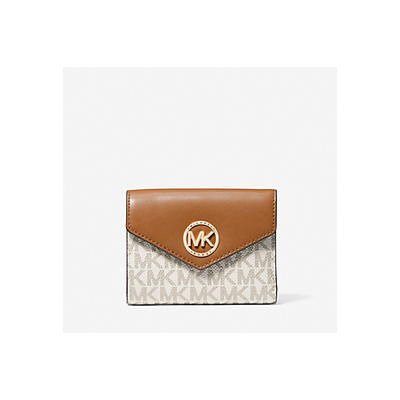 MICHAEL KORS 34S1GNME6B 149 VANILLA/ACORN CARTERA TIPO SOBRE CARMEN MEDIANA DE PIEL CON TRES PLIEGUES Y LOGOTIPO