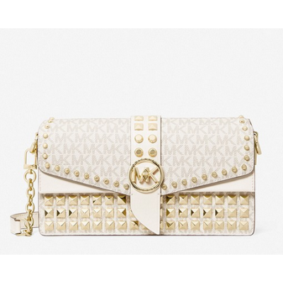 MICHAEL KORS 30H1GGRL2B 132 VANILLA/CREAM BOLSO GREENWICH MEDIUM STUDDED LOGO SHOULDER BAG VANILLA/CREAM