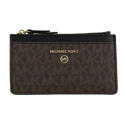 MICHAEL KORS 34T1GT9D5B 292 TARJETERO SMALL LOGO AND LEATHER CARD CASE BROWN/BLACK